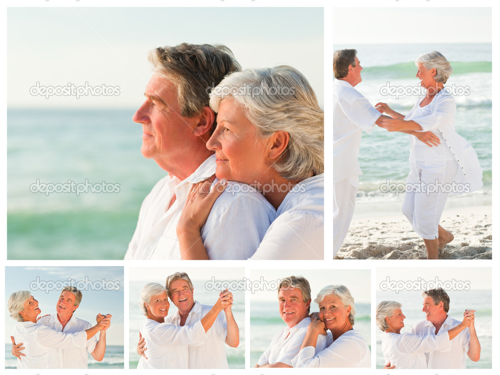 Collage of an elderly couple sharing good moments together on a